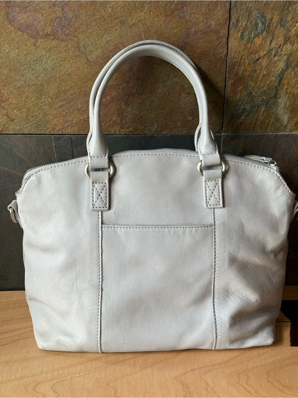 American Leather Brand Carrie Dome Satchel NWOT Light gray blue.